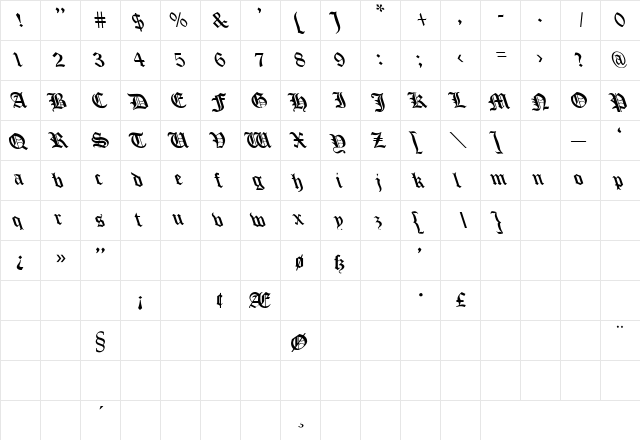 Cloister_ Black-Light Lefty Regular  glyph index