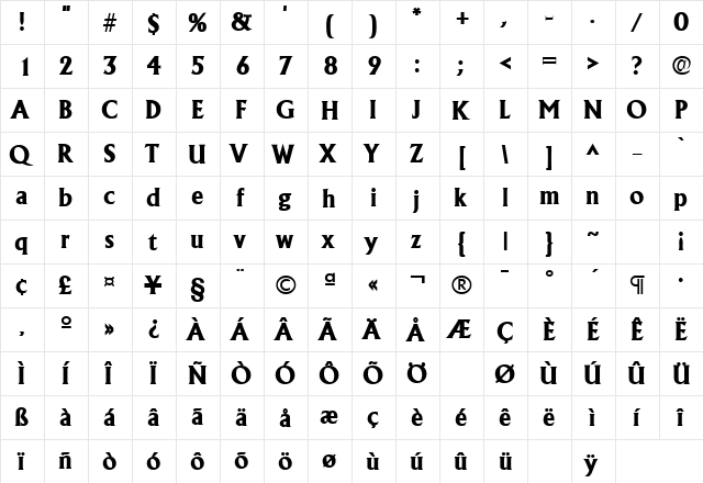 AdelonLH Bold  glyph index