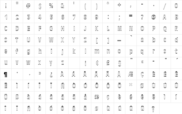 AntiqueOliTRegConOu1 Regular  glyph index