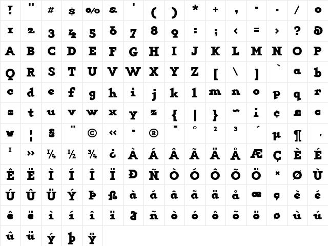 Key Bold  glyph index