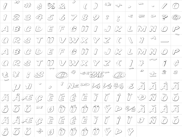 Komika Title - Ghost Regular  glyph index