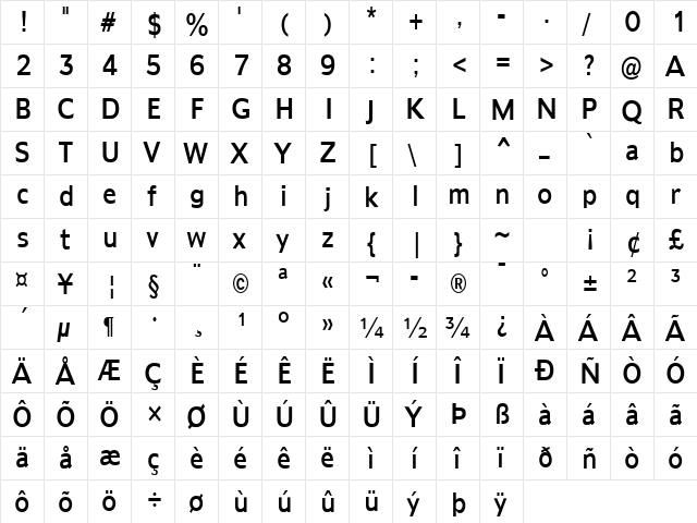 Adams-Condensed Normal  glyph index