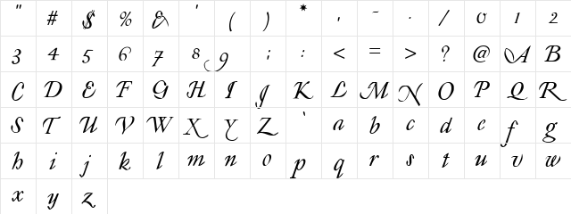Lyonesse Regular  glyph index