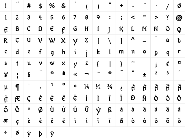 Oldania ADF Std Bold  glyph index