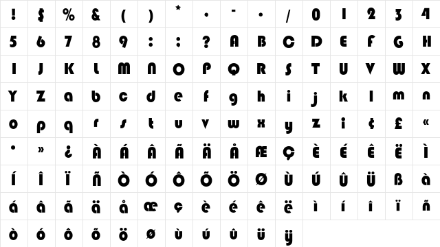 BlippoBlackEF Regular  glyph index