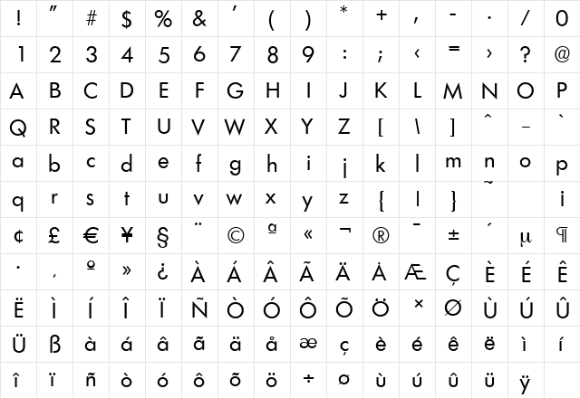 LimerickSerial Regular  glyph index