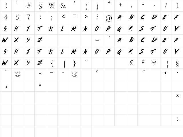 Da Streets Regular  glyph index