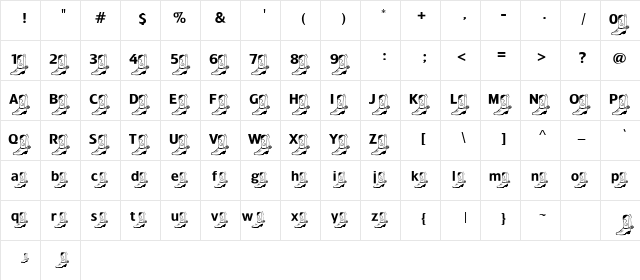 CowboyBoot Regular  glyph index