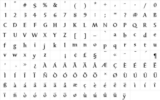 BarbedorTMedIn1 Regular  glyph index