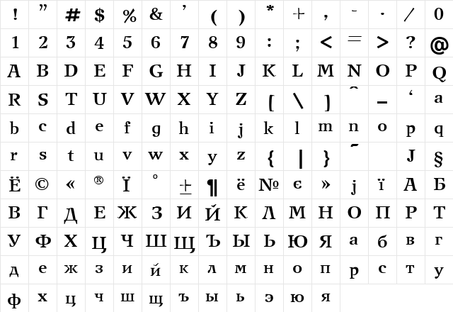 NewJournalC Bold  glyph index
