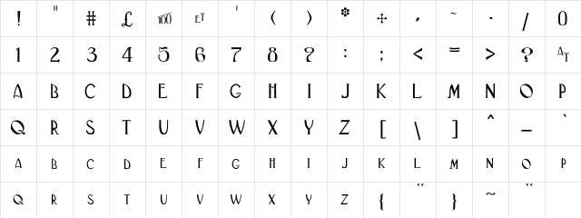 BlackAdderII-Normal Regular  glyph index