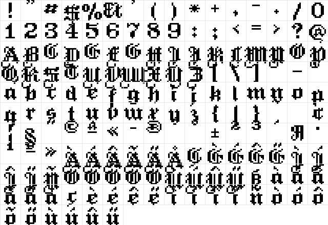 HeinzHeinrich Regular  glyph index