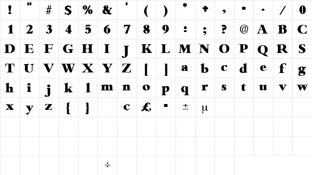 ScholeDisplaySSK Regular  glyph index