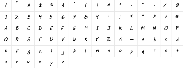 JimbosPrint-Bold-Italic Regular  glyph index