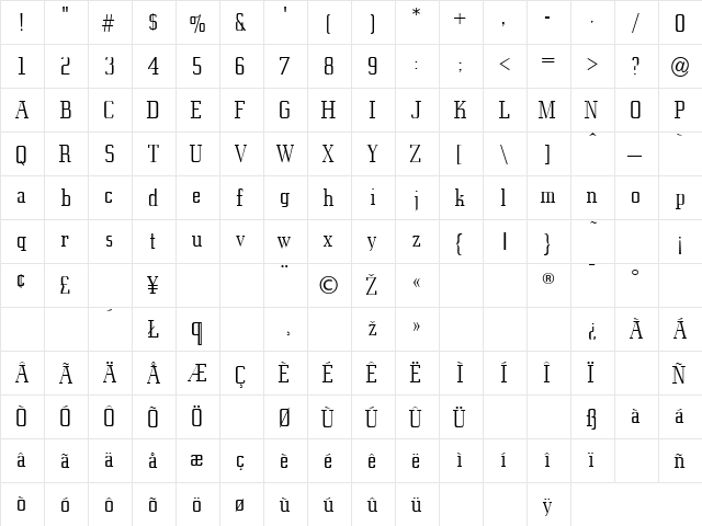 Eden Light Regular  glyph index