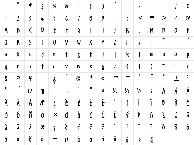 NoovoITC TT Bold  glyph index