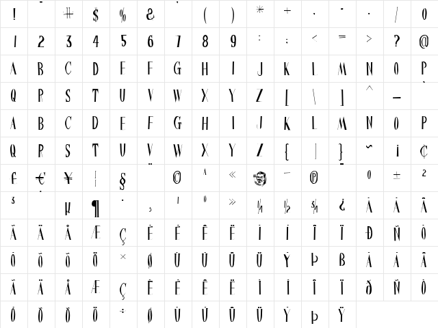 ChineseWatchShop Regular  glyph index