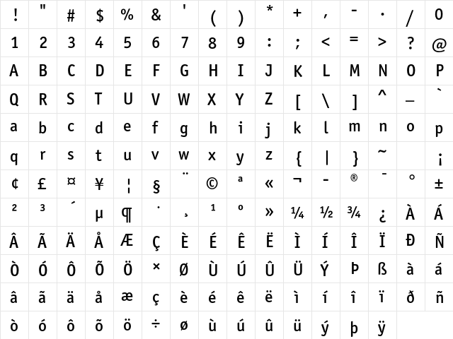 OfficinaSansITCStd Medium  glyph index