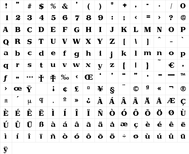 Priamos-Bold Regular  glyph index
