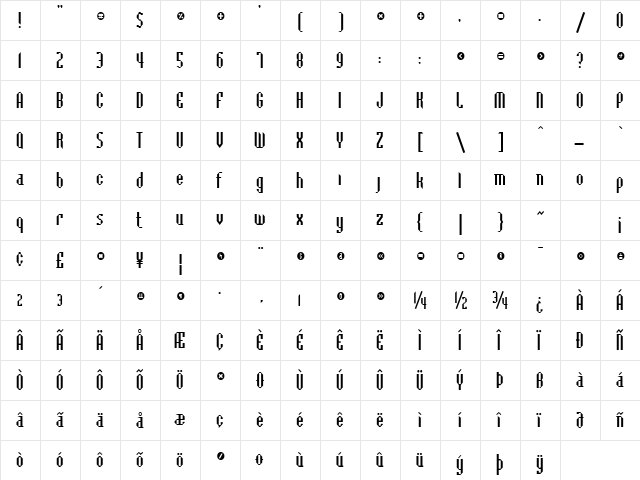 Badloc ICG Bevel Regular  glyph index