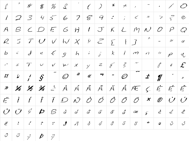 FZ HAND 12 MANGLED ITALIC Normal  glyph index