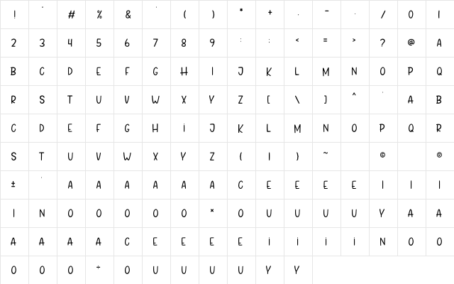 Tropical Paradise Regular  glyph index