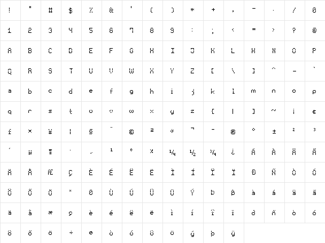 Void Pixel-7 Regular  glyph index