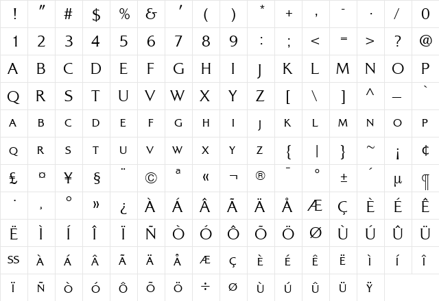 AlexonLightExpert Regular  glyph index