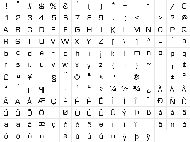 Green Mountain 8 Regular  glyph index