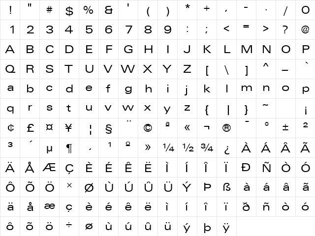 Unique Extended Regular  glyph index