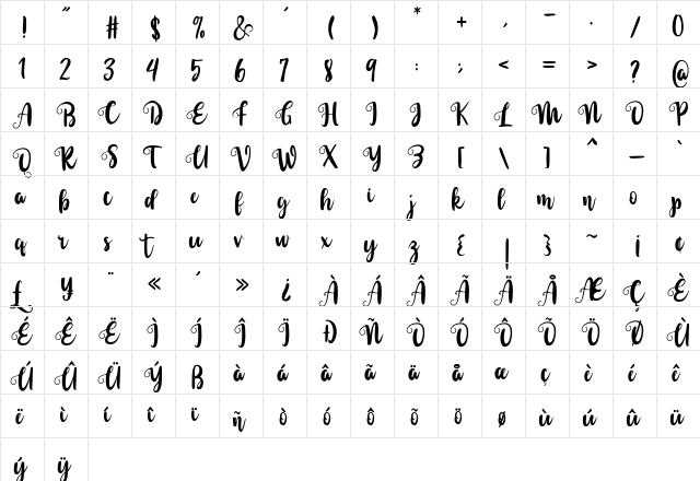 Sarllina Regular  glyph index