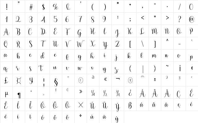 Arabela Regular  glyph index