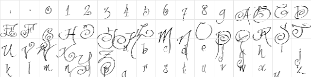 fancyPens Regular  glyph index