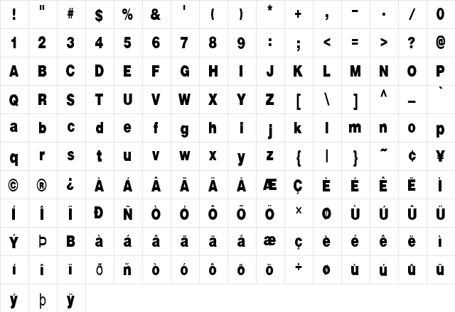 FZ BASIC 13 COND Normal  glyph index