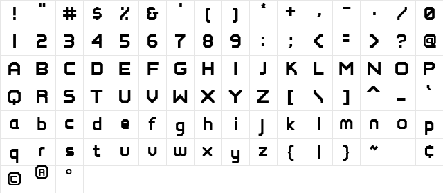 PerfectPixel Regular  glyph index