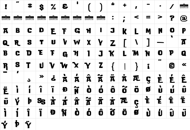 DoubleBass Bold  glyph index