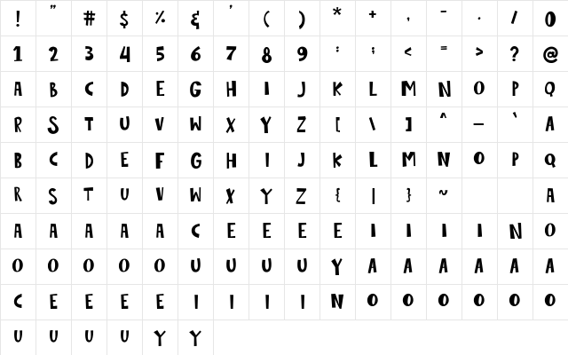 Sasha Play Regular  glyph index