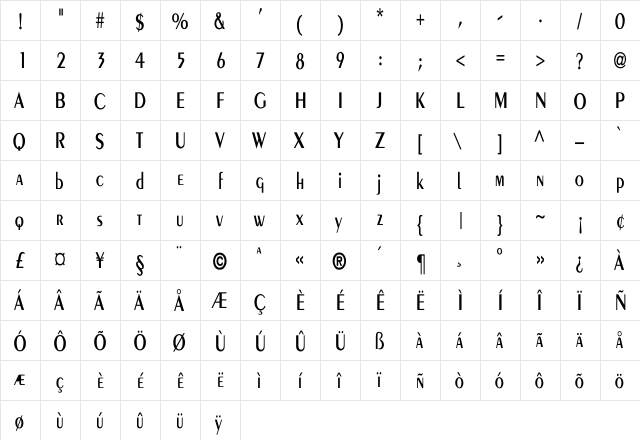 Peignot-Demi-Normal Cn Regular  glyph index