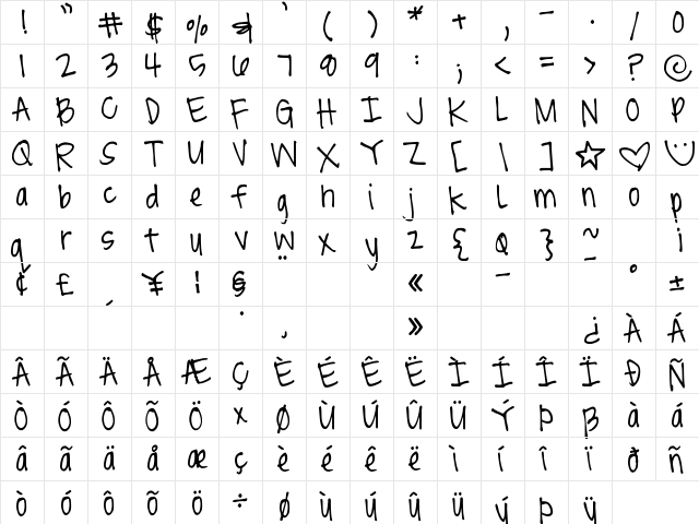 DJB Brit's Thin Pen Regular  glyph index