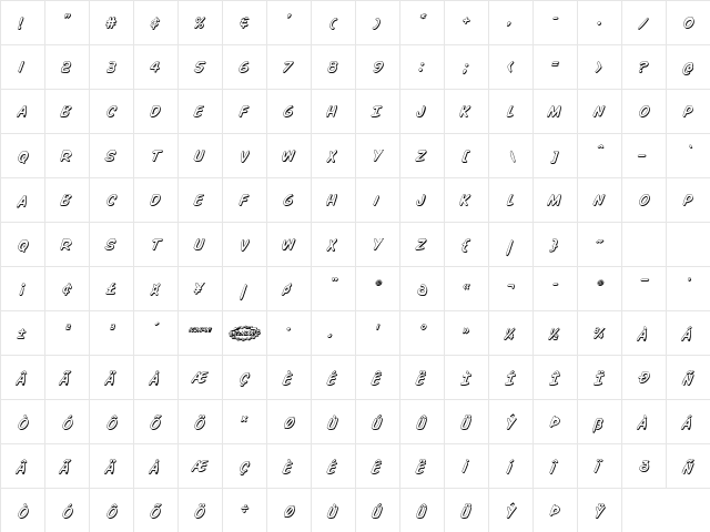 Overstreet Bible 3D Italic Italic  glyph index