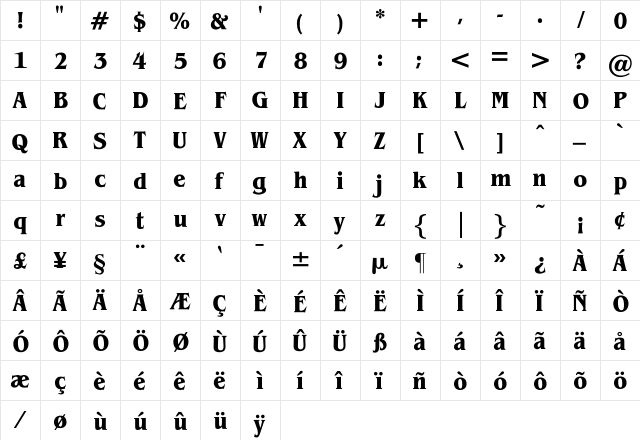 JonathanBoldCondensed Regular  glyph index