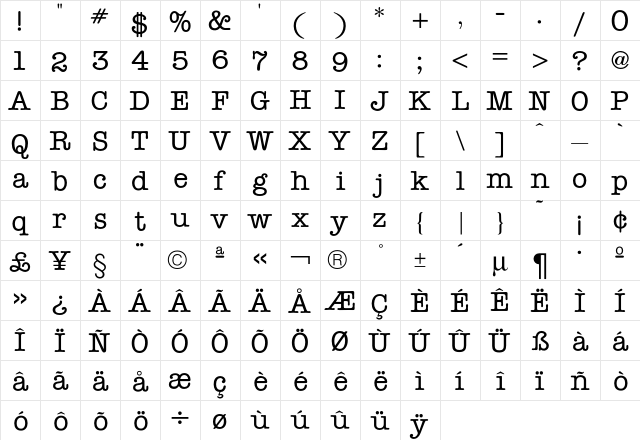 American TypeMedium  glyph index