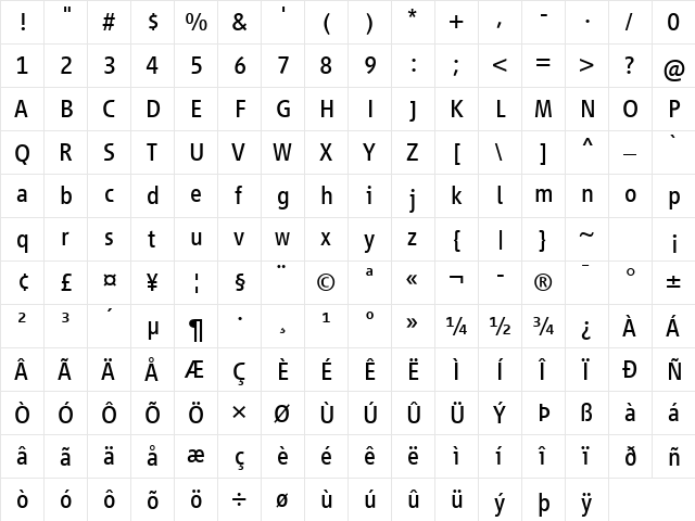 Vialog LT Com Regular  glyph index