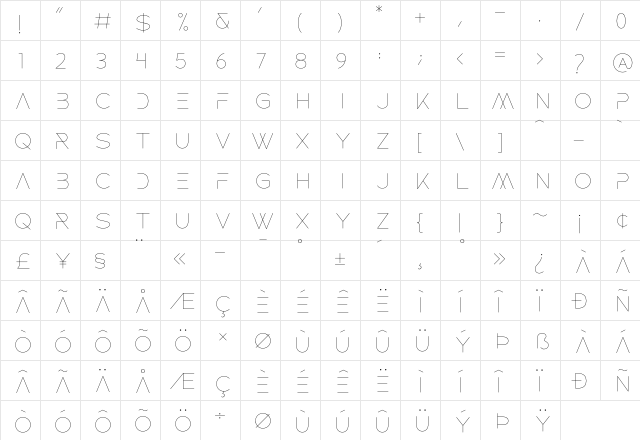 ROCKETWILDNESS Regular  glyph index