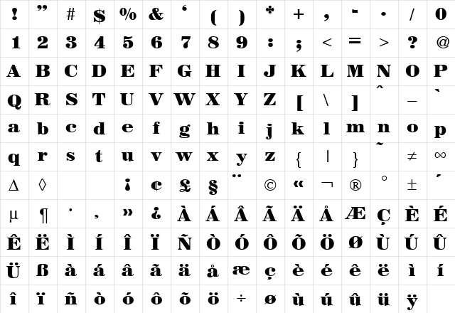 MagazineHeavy DB Regular  glyph index