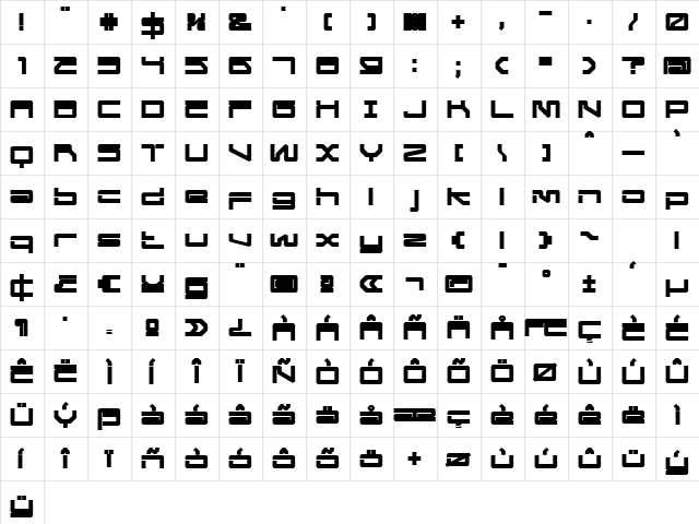 MechwarBold Regular  glyph index
