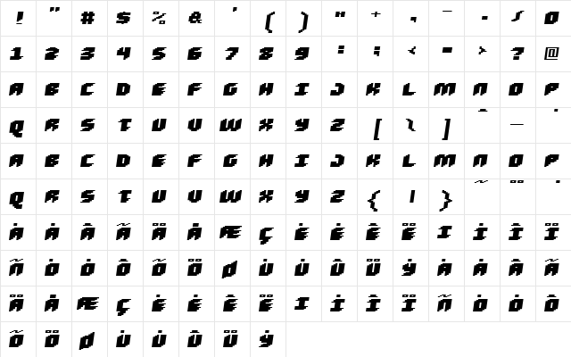 Loud noise Black Skew Regular  glyph index