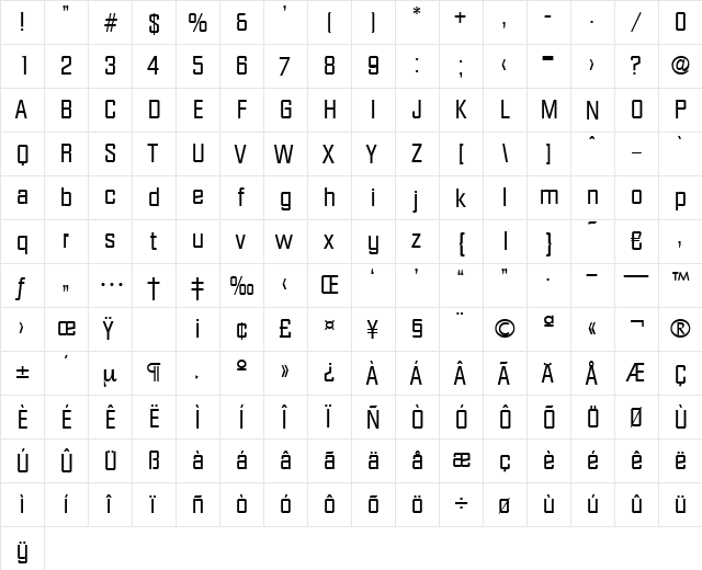 Diamante-Regular Regular  glyph index