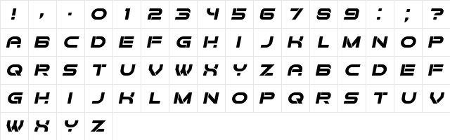 Forvertz Italic  glyph index