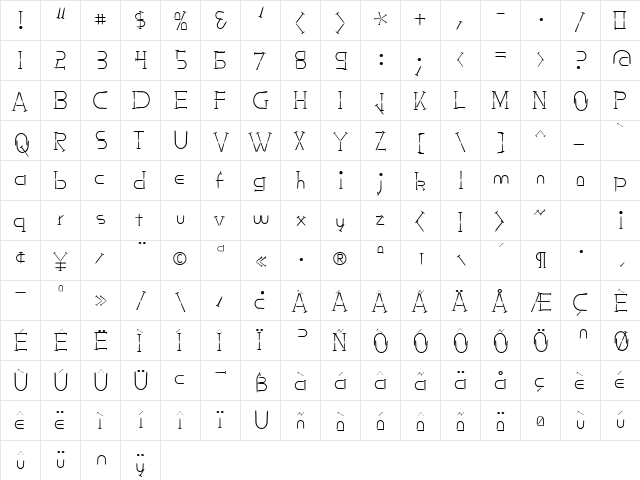 NailsNStaples Regular  glyph index